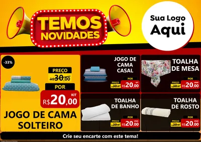 Modelo de Encarte para Encarte A4 Horizontal com o tema Temos Novidades para Cama, Mesa e Banho