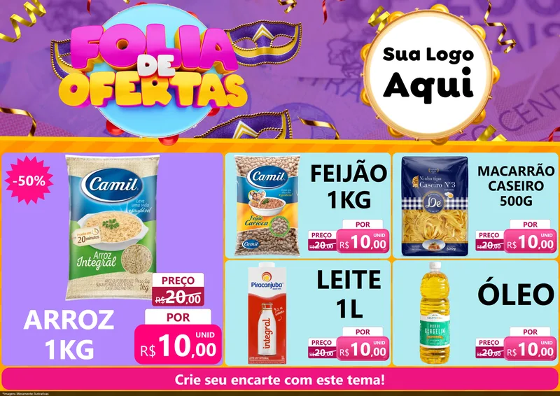 Modelo de Encarte para Encarte A4 Horizontal com o tema Folia de Ofertas para Supermercado