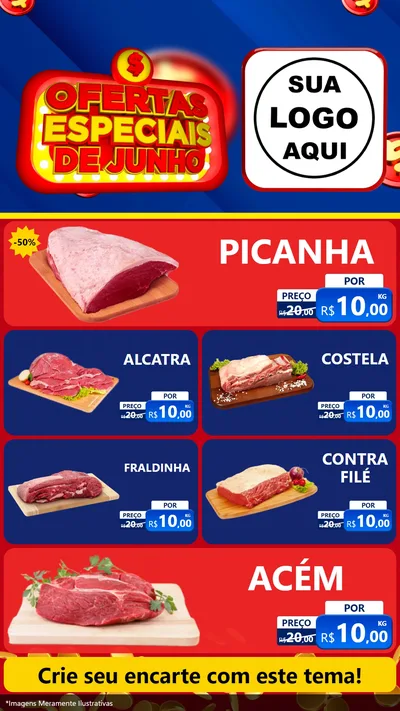 Modelo de TV para TV Vertical com o tema Ofertas Especiais de Junho para Açougue