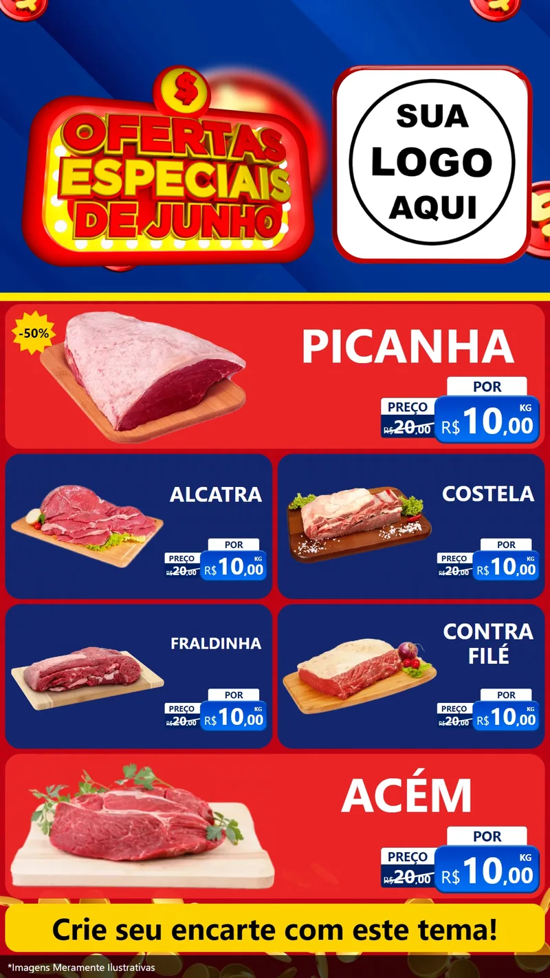Modelo de TV para TV Vertical com o tema Ofertas Especiais de Junho para Açougue