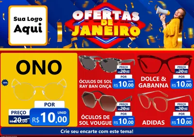Modelo de Encarte para Encarte A4 Horizontal com o tema Ofertas de Janeiro para Óticas