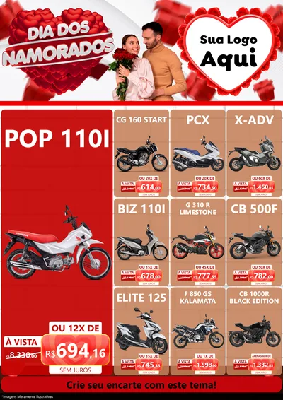 Modelo de Encarte para Encarte A4 Vertical com o tema Dia dos Namorados para Concessionaria de Motos