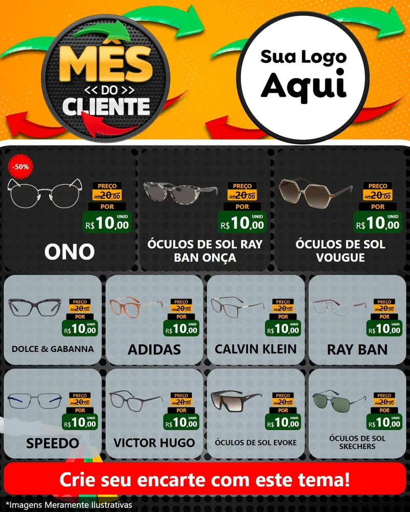 Modelo de Rede Social para Feed Instagram com o tema Mês do Cliente para Óticas