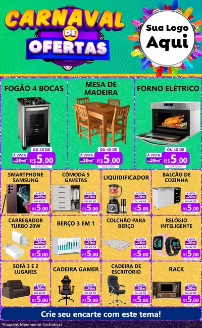 Modelo de Encarte para Encarte Grande com o tema Carnaval de Ofertas para Móveis e Eletro