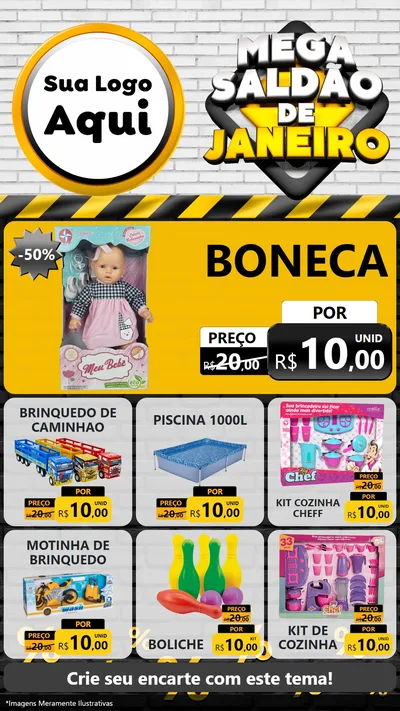 Modelo de Rede Social para Stories com o tema Mega Saldão de Janeiro para Brinquedos