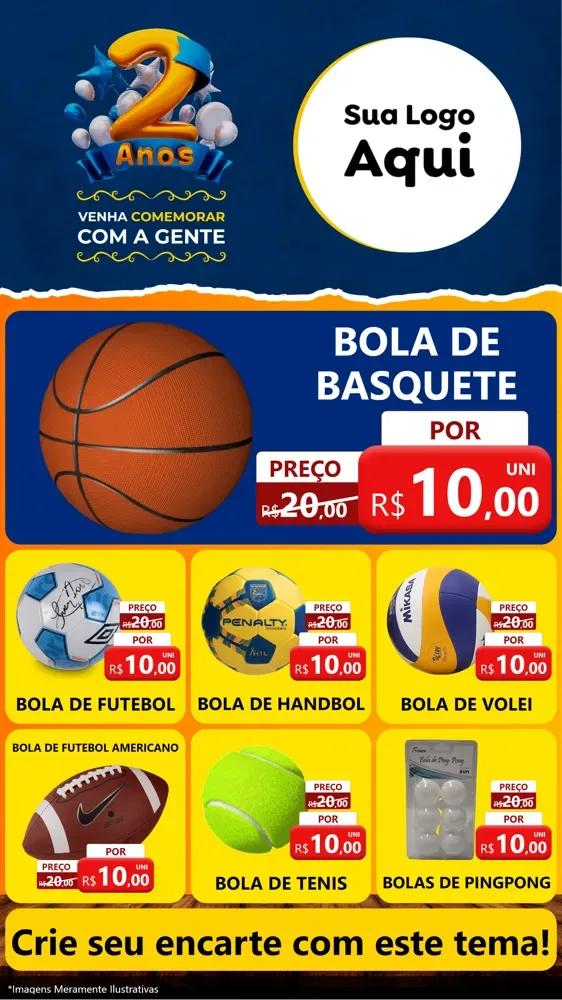 Modelo de Rede Social para Stories com o tema Aniversário de 2 anos para Artigos Esportivos