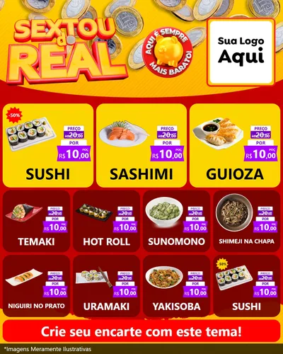 Modelo de Rede Social para Feed Instagram com o tema Sextou do Real para Comida japonesa