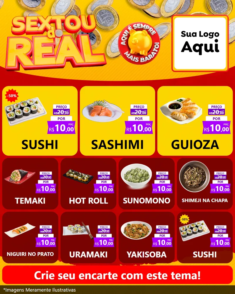 Modelo de Rede Social para Feed Instagram com o tema Sextou do Real para Comida japonesa
