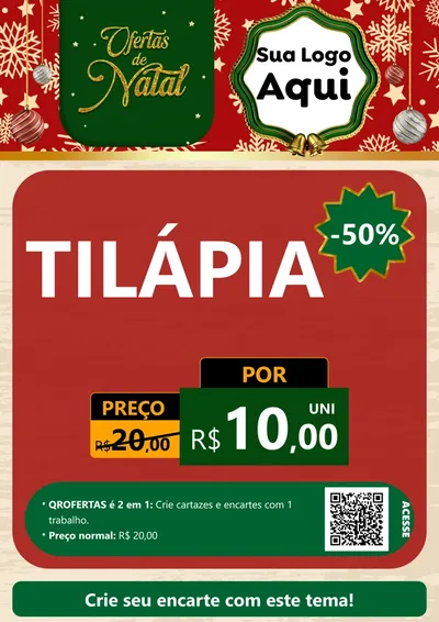 Modelo de Cartaz para Cartaz A4 Vertical com o tema Natal de Ofertas para Peixaria