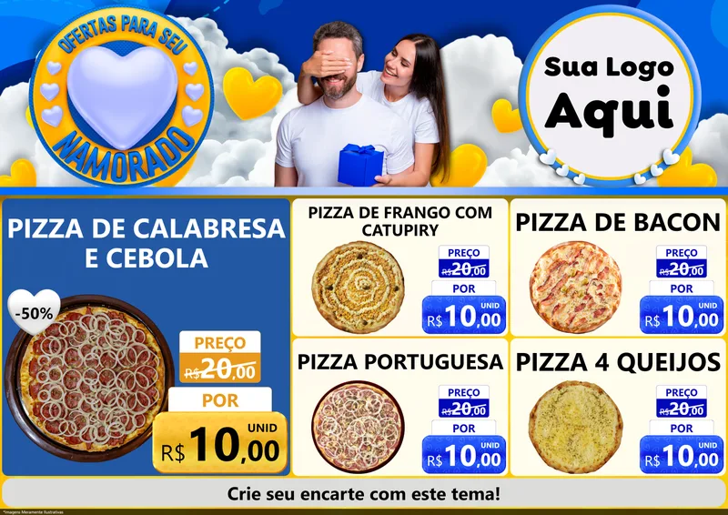 Modelo de Encarte para Encarte A4 Horizontal com o tema Ofertas Para Seu Namorado para Pizzaria