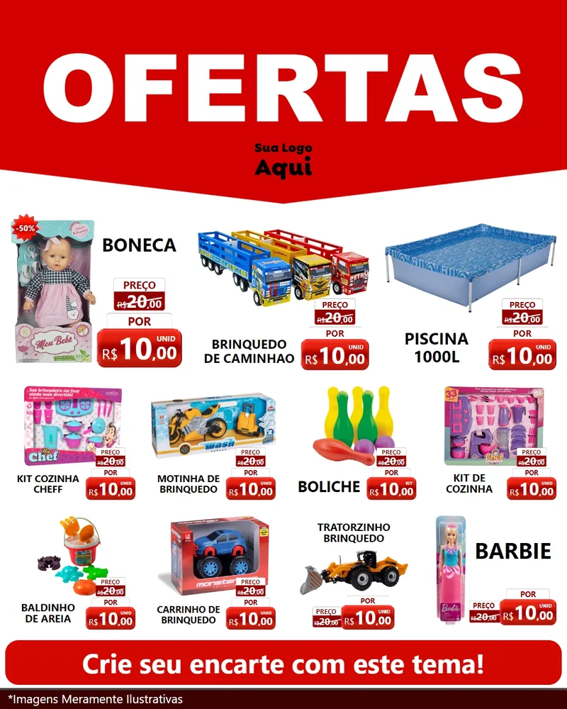 Modelo de Rede Social para Feed Instagram com o tema Ofertas Vermelho Cartaz para Brinquedos