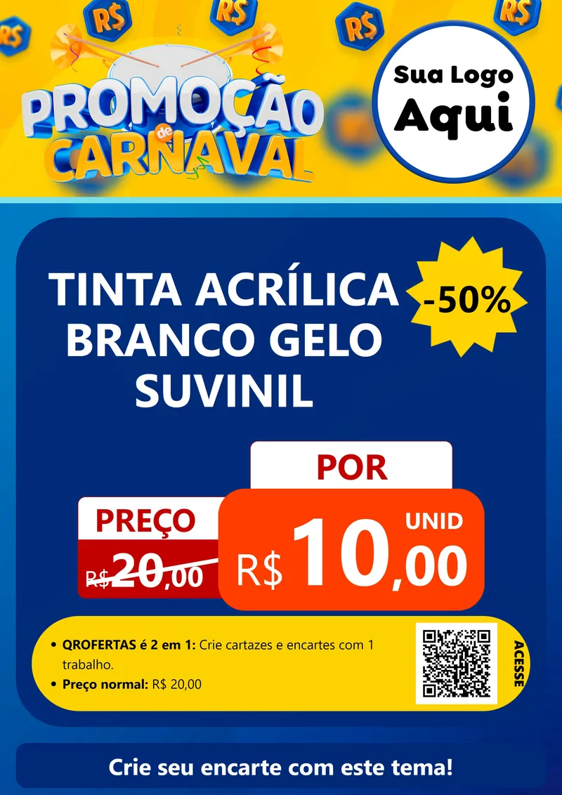 Modelo de Cartaz para Cartaz A4 Vertical com o tema Promoção de Carnaval para Tintas e Ferramentas