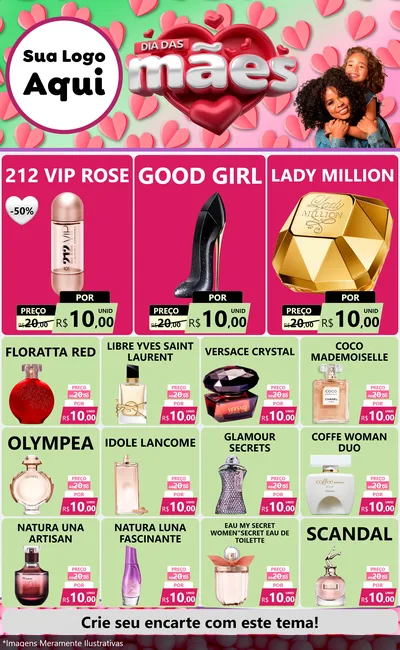 Modelo de Encarte para Encarte Grande com o tema Dia das Mães para Perfumes