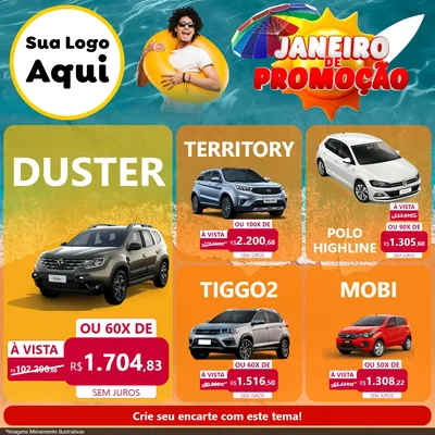 Modelo de Rede Social para Feed Facebook com o tema Janeiro de Promoção para Concessionaria de Carros