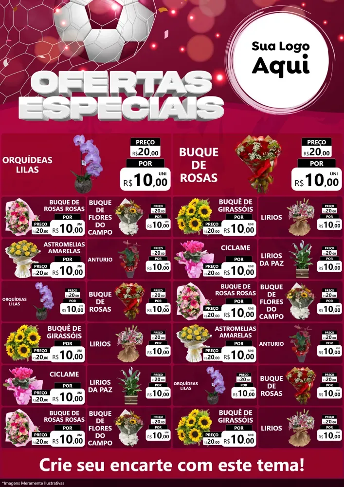 Modelo de Encarte para Encarte A4 Vertical com o tema Ofertas Especiais - Futebol para Floricultura e jardim