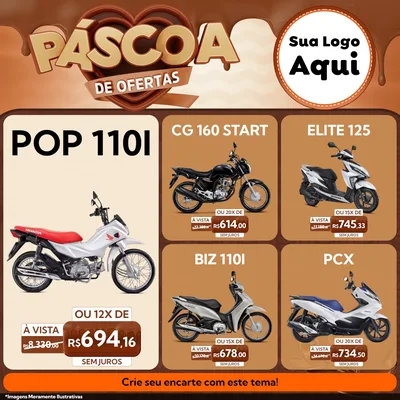 Modelo de Rede Social para Feed Facebook com o tema Páscoa de Ofertas para Concessionaria de Motos