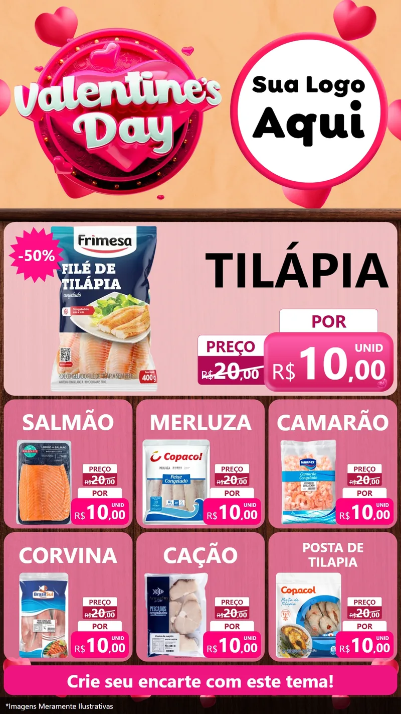 Modelo de Rede Social para Stories com o tema Valentine's Day para Peixaria