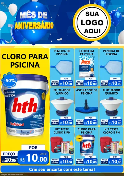 Modelo de Encarte para Encarte A4 Vertical com o tema Mês de Aniversário para Produtos para Piscina