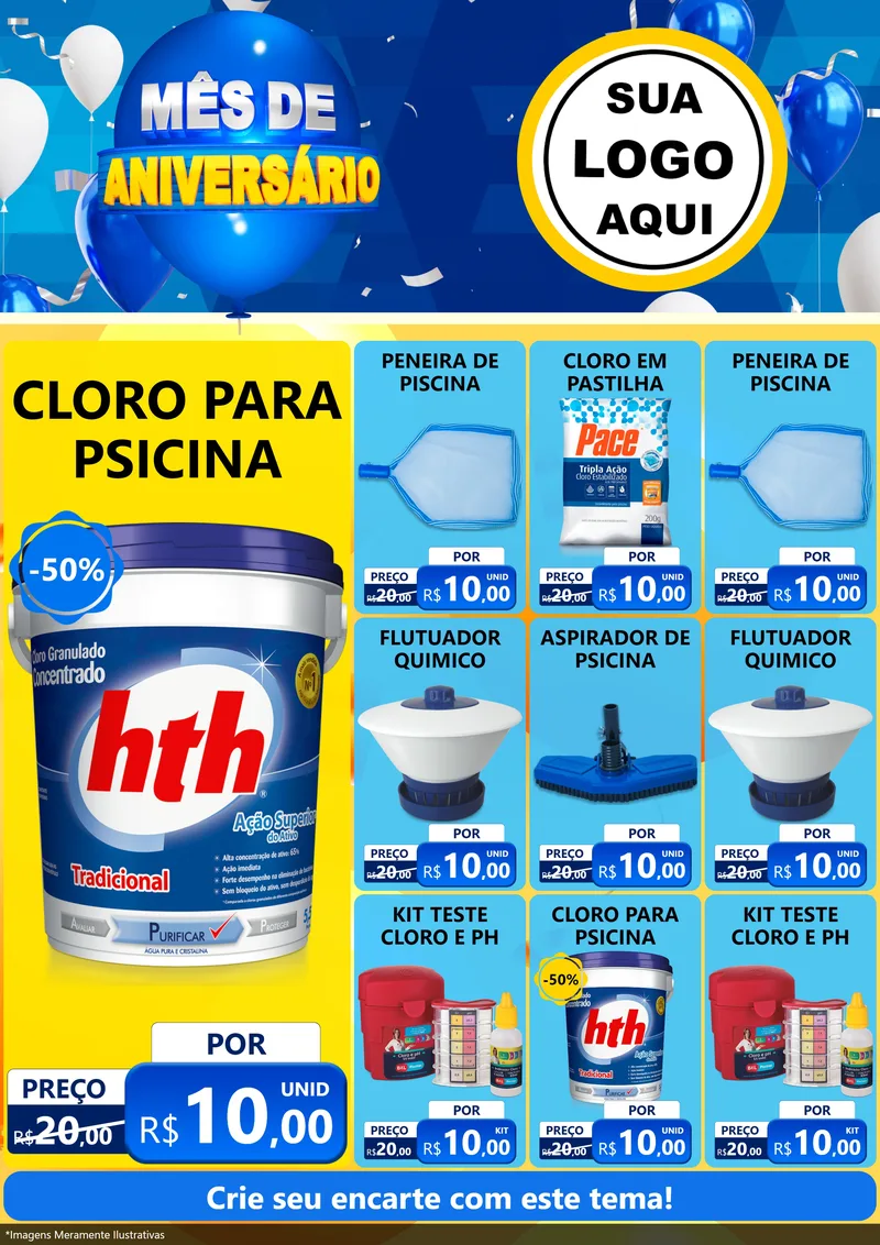 Modelo de Encarte para Encarte A4 Vertical com o tema Mês de Aniversário para Produtos para Piscina