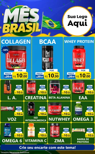 Modelo de Encarte para Encarte Grande com o tema Mês do Brasil para Suplementos alimentares