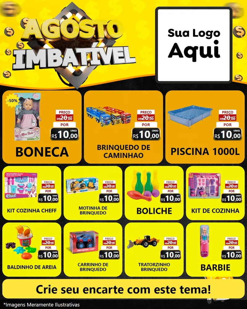 Modelo de Rede Social para Feed Instagram com o tema Agosto Imbatível para Brinquedos