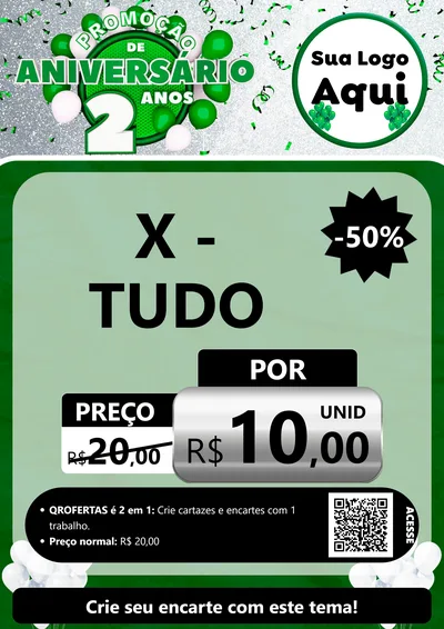 Modelo de Cartaz para Cartaz A4 Vertical com o tema Promoção de Aniversário - 2 Anos para Hamburgueria