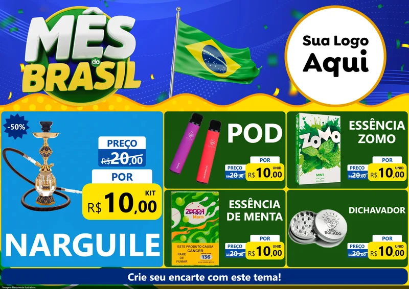 Modelo de Encarte para Encarte A4 Horizontal com o tema Mês do Brasil para Tabacaria