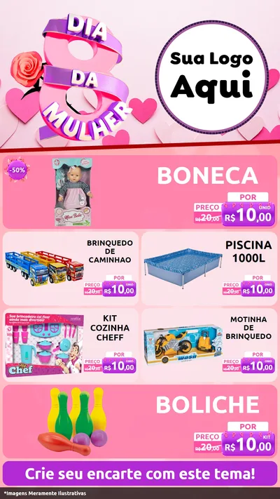 Modelo de TV para TV Vertical com o tema Dia da Mulher para Brinquedos