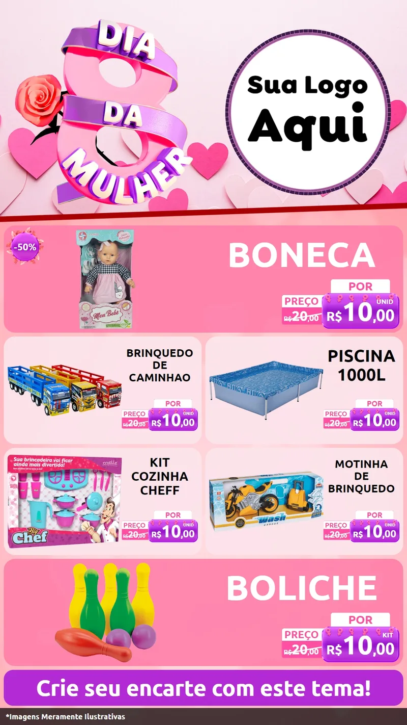 Modelo de TV para TV Vertical com o tema Dia da Mulher para Brinquedos