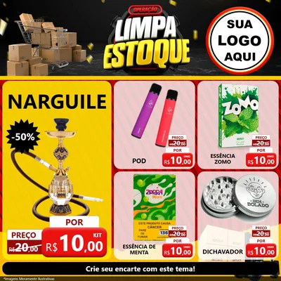 Modelo de Rede Social para Feed Facebook com o tema Operação Limpa Estoque para Tabacaria
