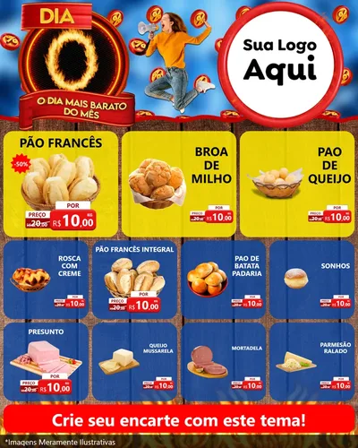 Modelo de Rede Social para Feed Instagram com o tema Dia O - O Dia Mais Barato Do Mês para Padaria