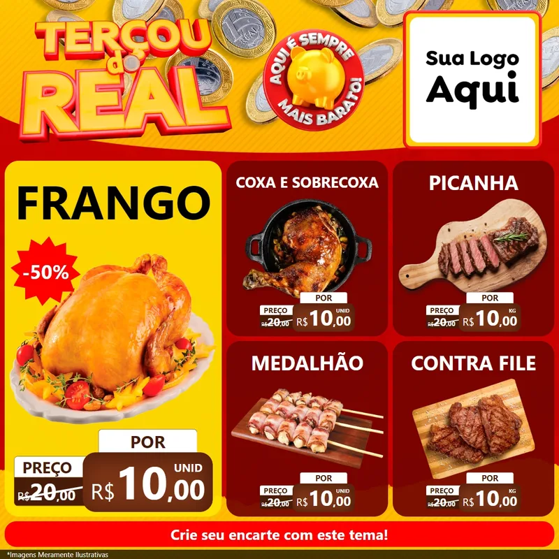 Modelo de Rede Social para Feed Facebook com o tema Terçou do Real para Assados