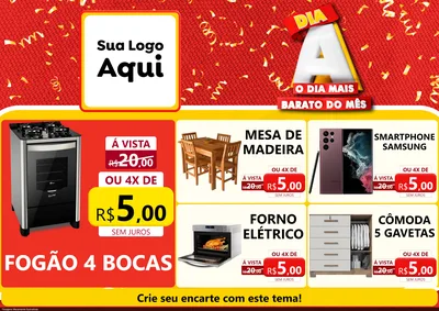 Modelo de Encarte para Encarte A4 Horizontal com o tema Dia A o Dia Mais Barato do Mês para Móveis e Eletro