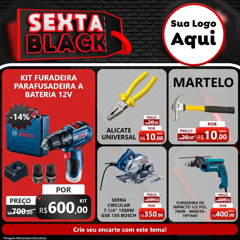 Modelo de Rede Social para Feed Facebook com o tema Sexta Black para Maquinas e Ferramentas