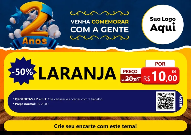 Modelo de Cartaz para Cartaz A4 Horizontal com o tema Aniversário de 2 anos para Hortifrúti
