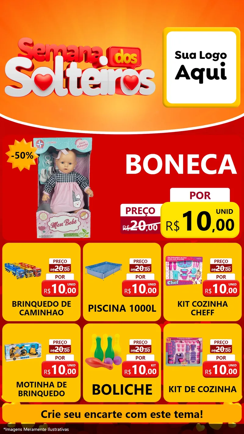 Modelo de Rede Social para Stories com o tema Semana dos Solteiros para Brinquedos