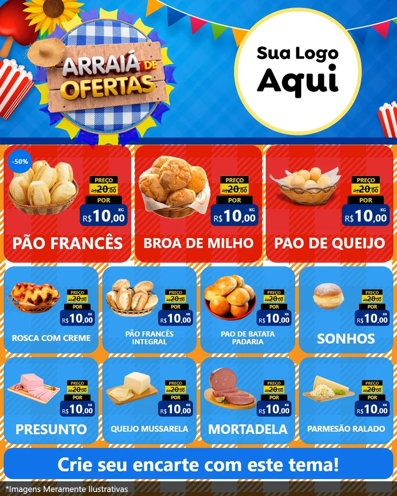 Modelo de Rede Social para Feed Instagram com o tema Arraiá de Ofertas para Padaria