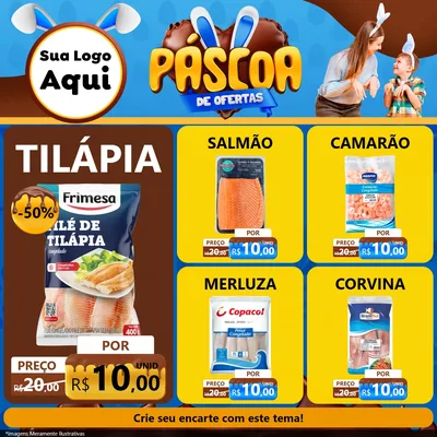 Modelo de Rede Social para Feed Facebook com o tema Páscoa de Ofertas para Peixaria