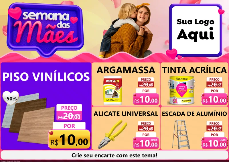 Modelo de Encarte para Encarte A4 Horizontal com o tema Semana das Mães para Material para Construção