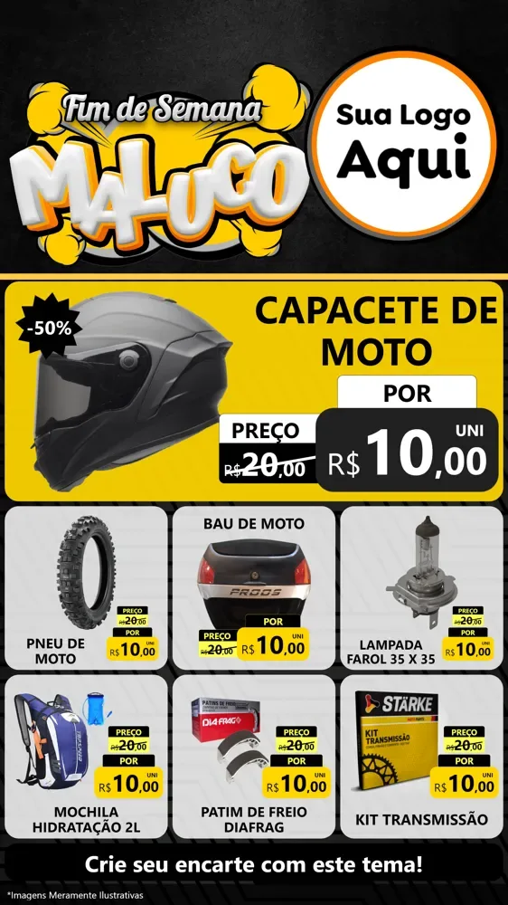 Modelo de Rede Social para Stories com o tema Fim de Semana Maluco para Moto peças