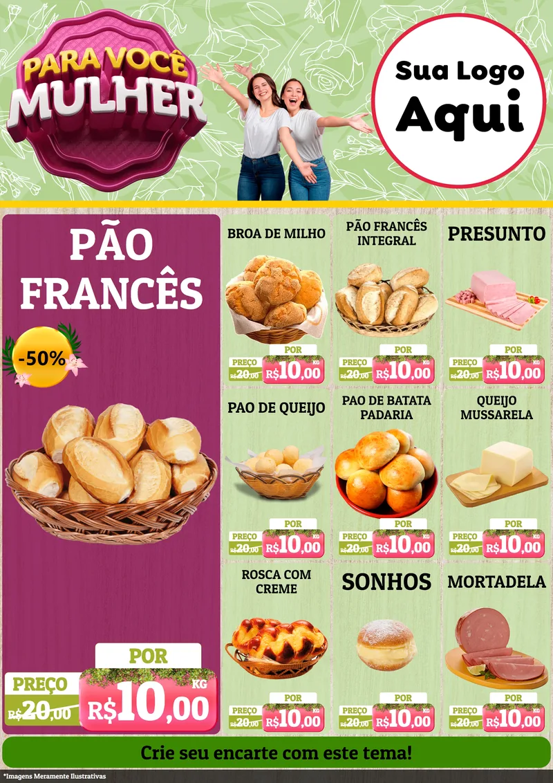 Modelo de Encarte para Encarte A4 Vertical com o tema Para Você Mulher para Padaria