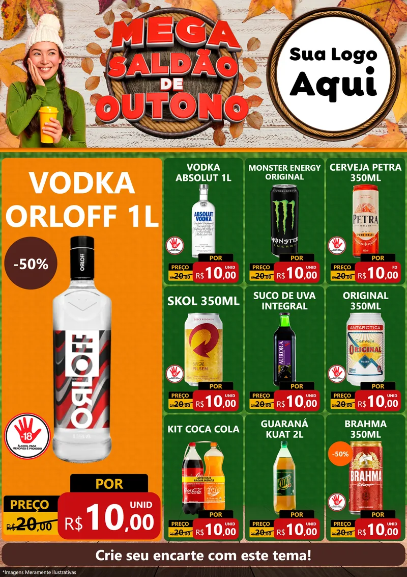 Modelo de Encarte para Encarte A4 Vertical com o tema Mega Saldão de Outono para Distribuidora de bebidas