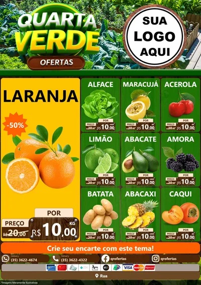 Modelo de Encarte para Encarte A4 Vertical com o tema Quarta Verde Ofertas para Hortifrúti