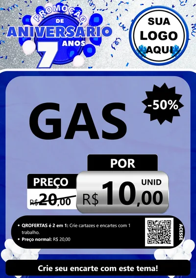 Modelo de Cartaz para Cartaz A4 Vertical com o tema Promoção de Aniversário - 7 Anos para Água e gás