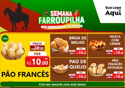 Modelo de Encarte para Encarte A4 Horizontal com o tema Semana Farroupilha - Uma Barbaridade de Ofertas para Padaria