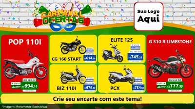 Modelo de TV para TV Horizontal com o tema Carnaval de Ofertas para Concessionaria de Motos