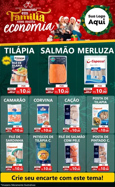 Modelo de Encarte para Encarte Grande com o tema Momento em Família (Natal) para Peixaria