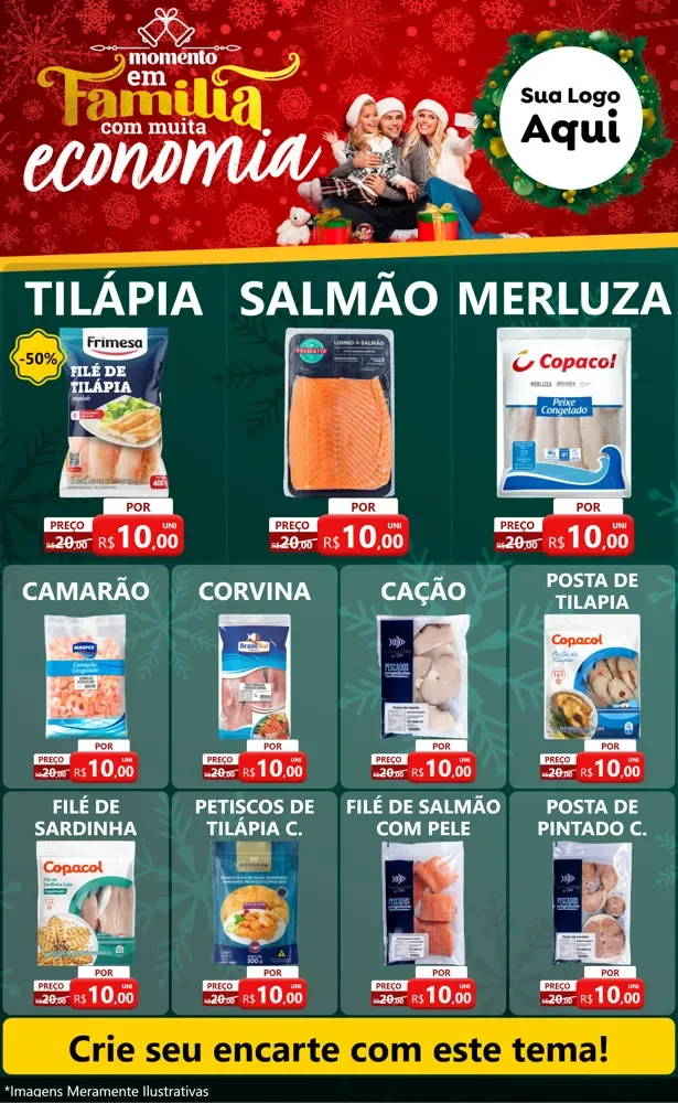 Modelo de Encarte para Encarte Grande com o tema Momento em Família (Natal) para Peixaria
