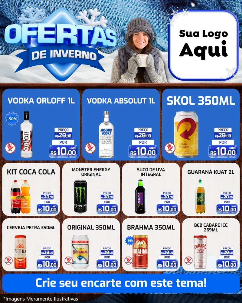 Modelo de Rede Social para Feed Instagram com o tema Ofertas de Inverno para Distribuidora de bebidas