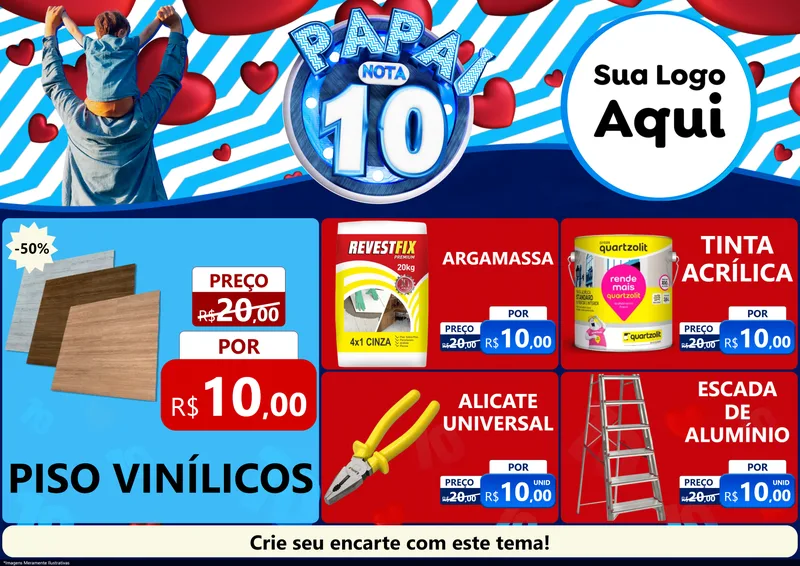 Modelo de Encarte para Encarte A4 Horizontal com o tema Papai Nota 10 para Material para Construção